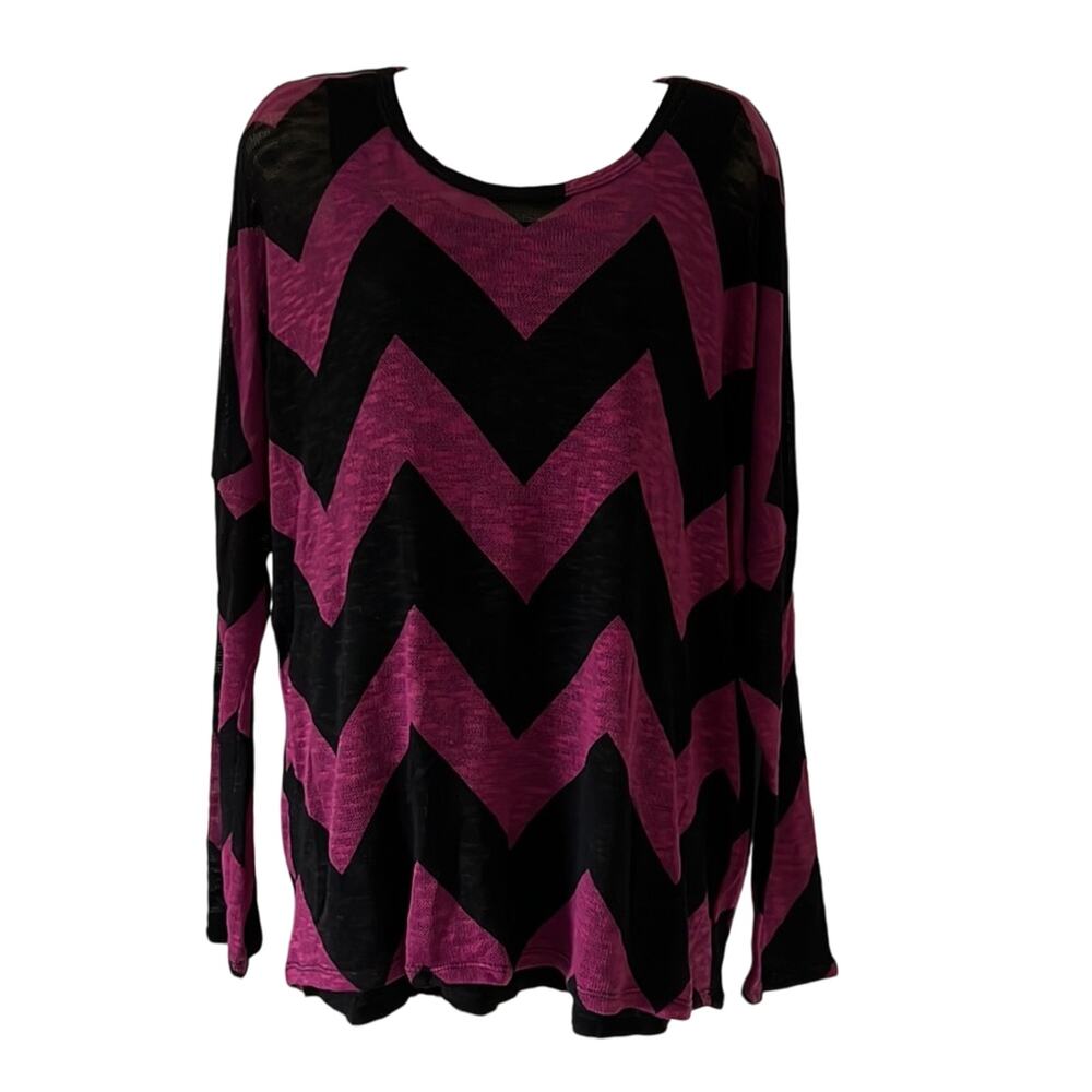 Chelsea & Theodore Black/Magenta XL Dolman Sleeve Chevron Print Blouse Layere…